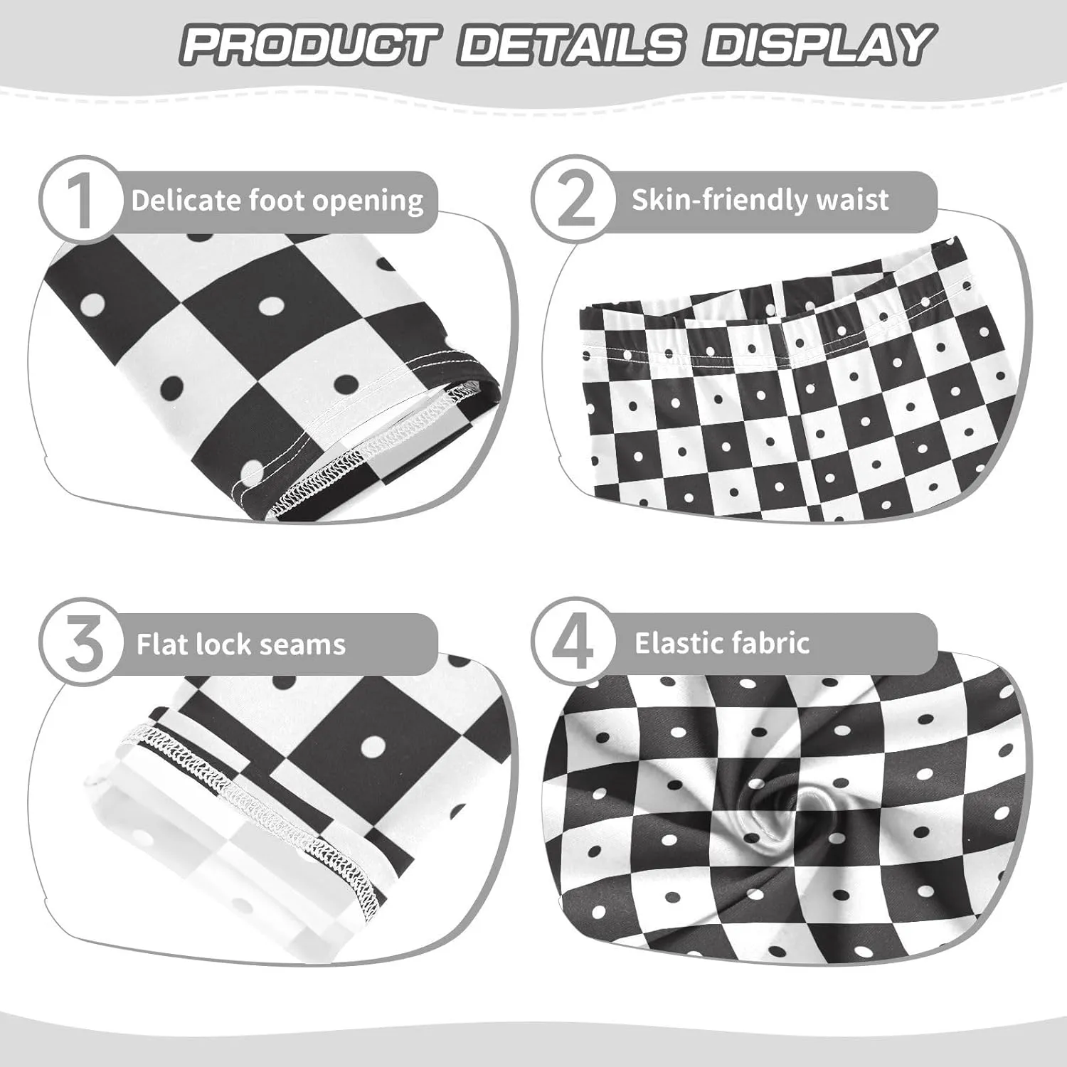 Checked Black and White Girls' Leggings Toddler Kids Stretch Yoga Pants Tights Dance Baby Athletic Long Pants 4T
