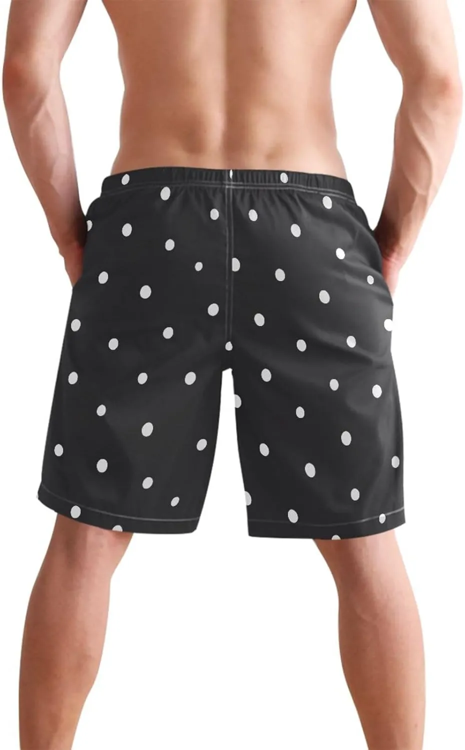 CHIFIGNO Abstract Shapes Beige Mens Swim Shorts, Small Quick Dry Beach Shorts, Water Shorts for Men