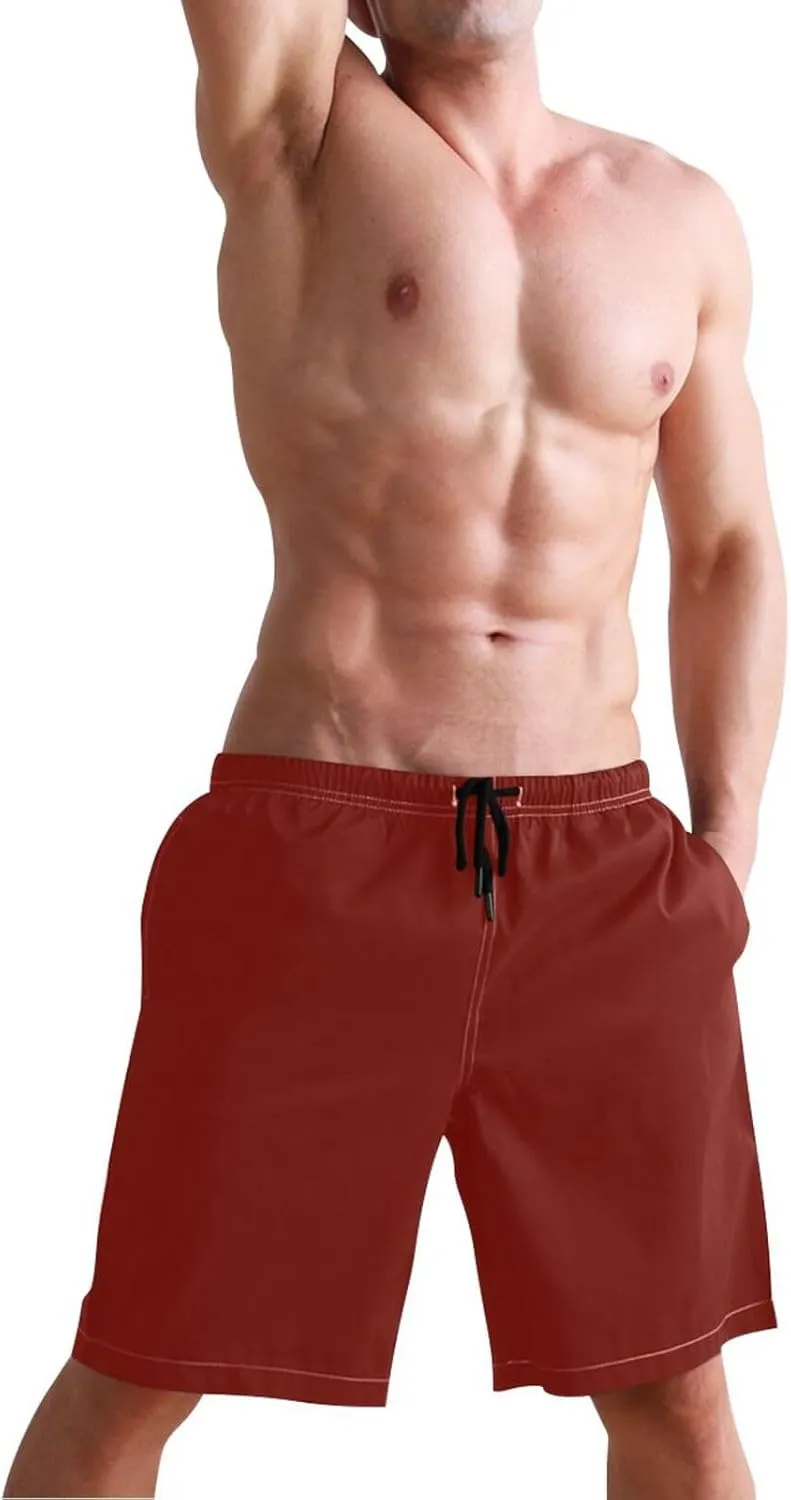 CHIFIGNO Abstract Shapes Beige Mens Swim Shorts, Small Quick Dry Beach Shorts, Water Shorts for Men