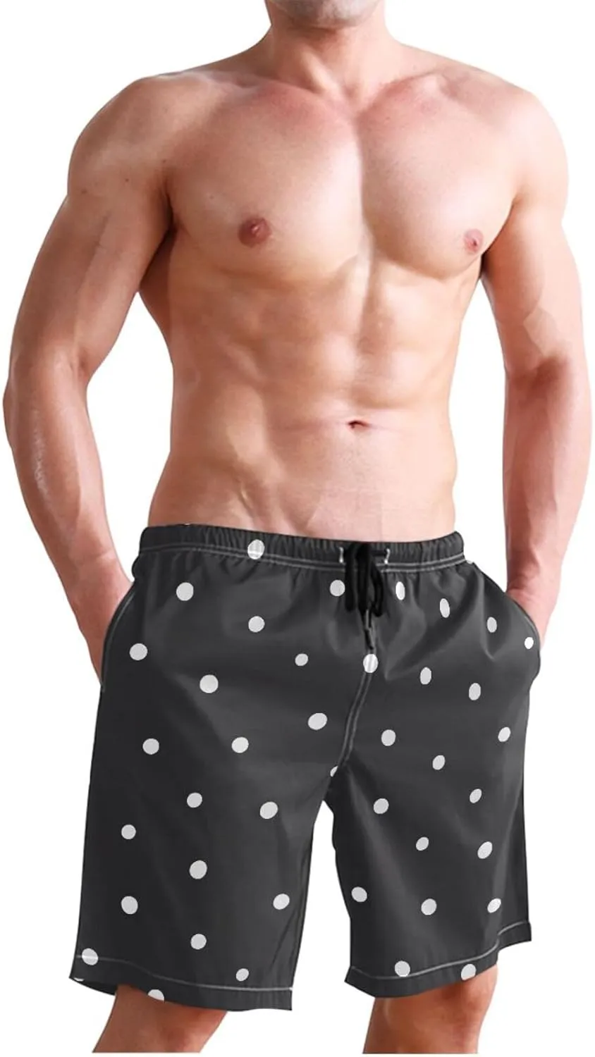 CHIFIGNO Abstract Shapes Beige Mens Swim Shorts, Small Quick Dry Beach Shorts, Water Shorts for Men