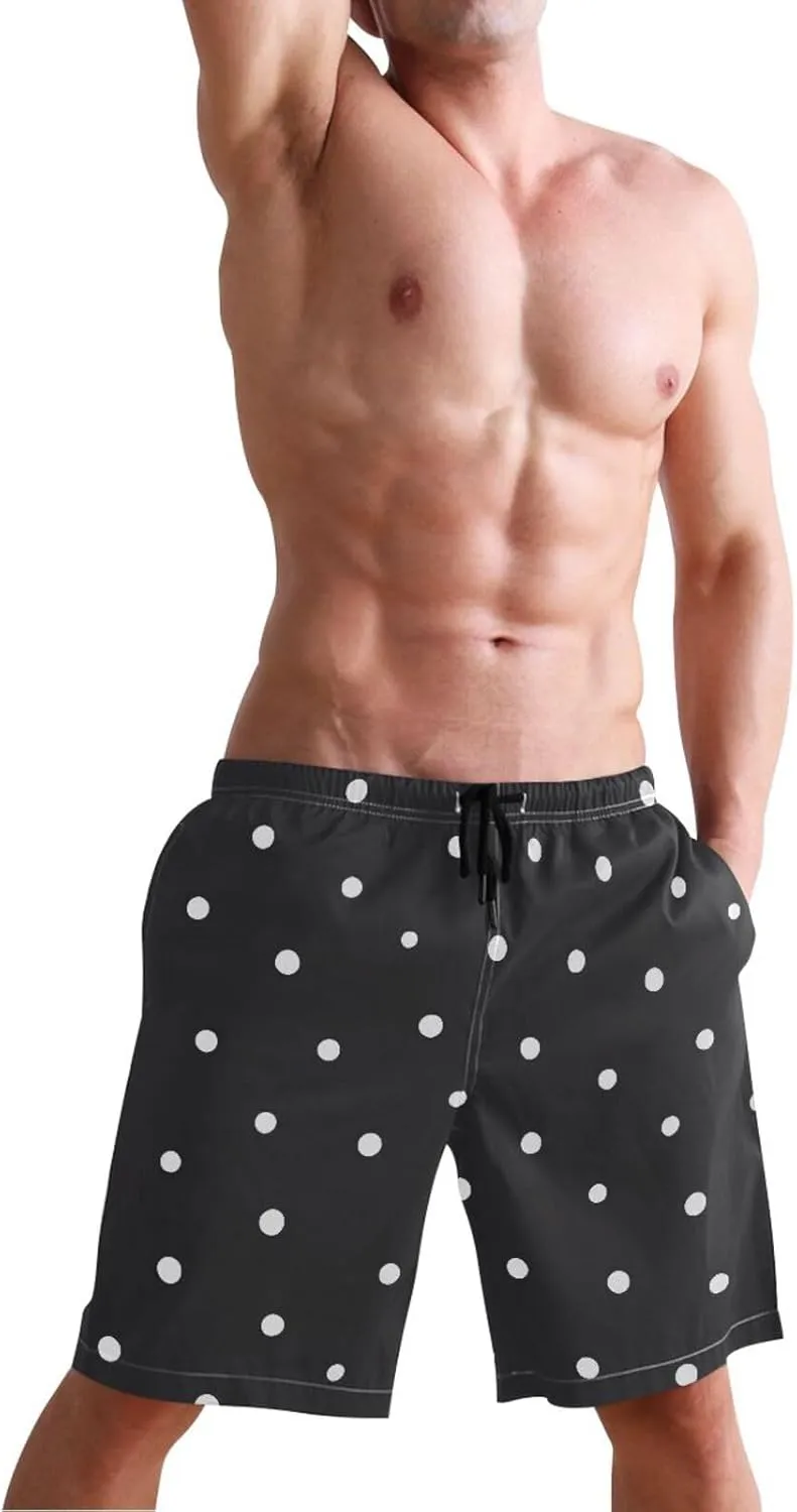 CHIFIGNO Abstract Shapes Beige Mens Swim Shorts, Small Quick Dry Beach Shorts, Water Shorts for Men
