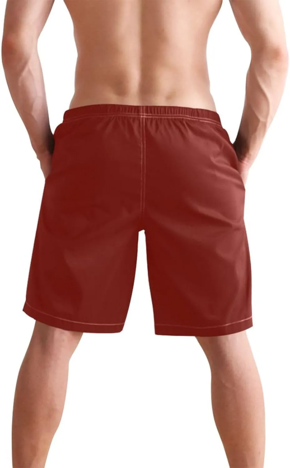 CHIFIGNO Abstract Shapes Beige Mens Swim Shorts, Small Quick Dry Beach Shorts, Water Shorts for Men