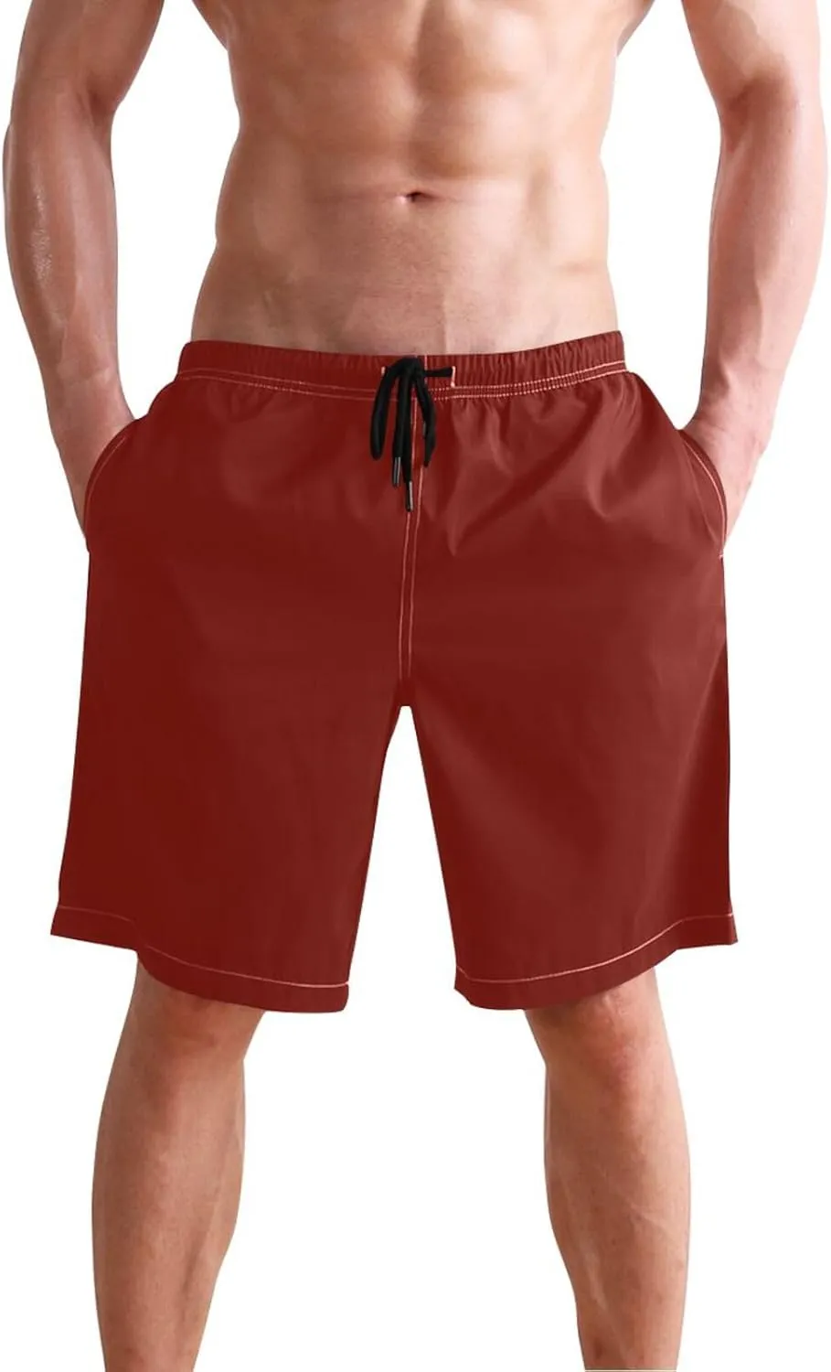 CHIFIGNO Abstract Shapes Beige Mens Swim Shorts, Small Quick Dry Beach Shorts, Water Shorts for Men