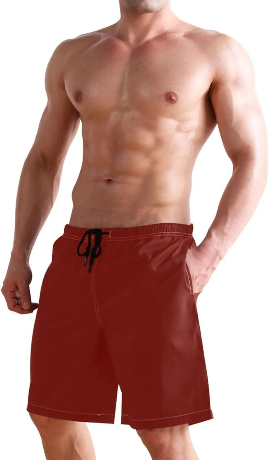 CHIFIGNO Abstract Shapes Beige Mens Swim Shorts, Small Quick Dry Beach Shorts, Water Shorts for Men