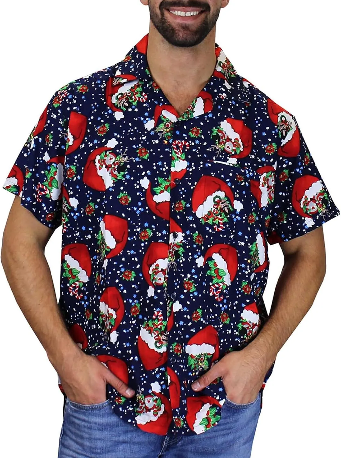 Christmas Button Down Shirts for Men 2024, Mens Button Down Christmas Shirt Short Sleeve Beach Printed Casual Shirts