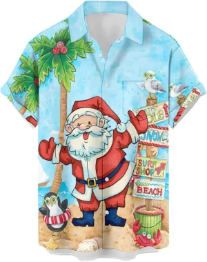 Christmas Button Down Shirts for Men 2024, Mens Button Down Christmas Shirt Short Sleeve Beach Printed Casual Shirts