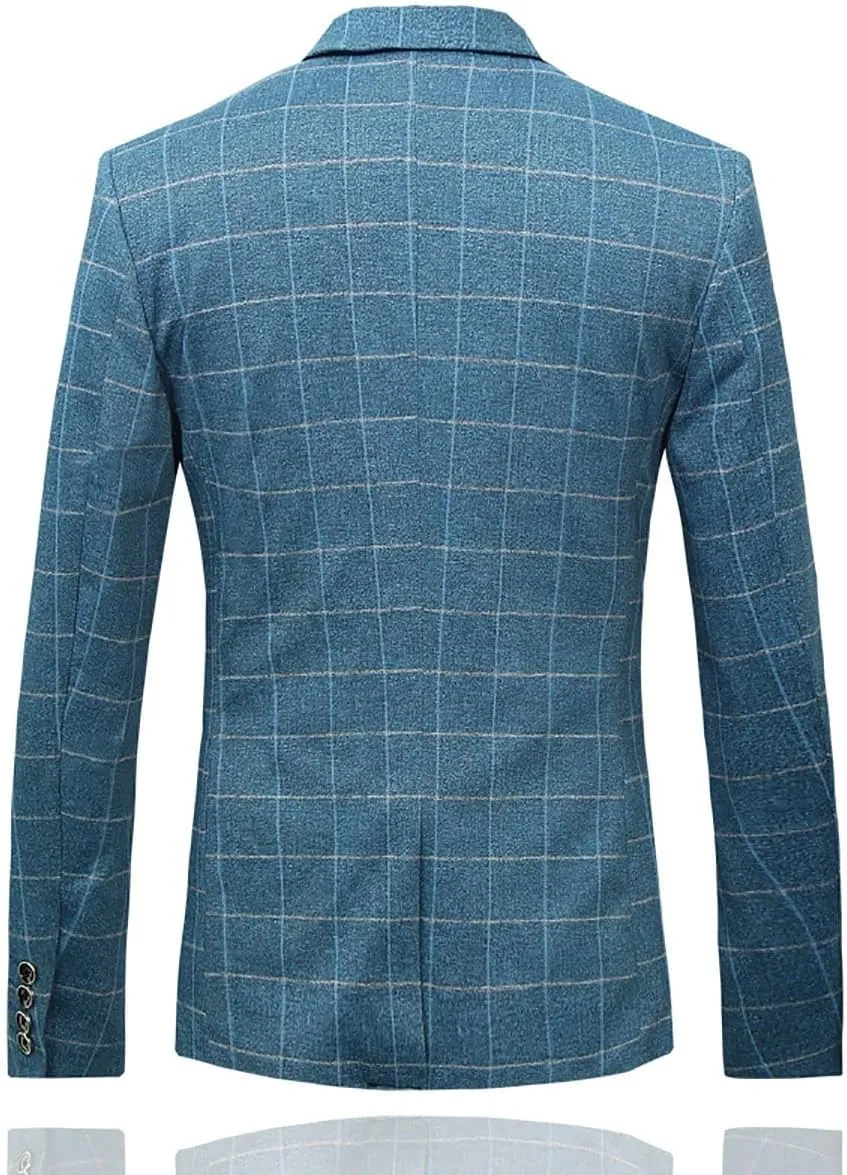 Cloudstyle Mens 3-Piece Plaid Suit Set Modern Fit Jacket Tux Blazer Vest Pants