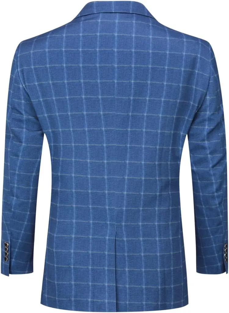 Cloudstyle Mens 3-Piece Plaid Suit Set Modern Fit Jacket Tux Blazer Vest Pants