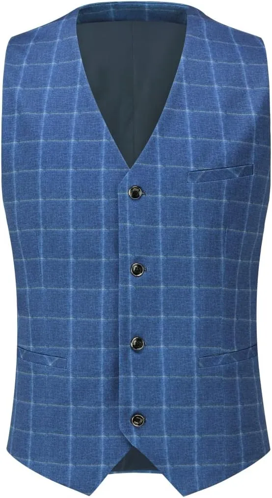 Cloudstyle Mens 3-Piece Plaid Suit Set Modern Fit Jacket Tux Blazer Vest Pants