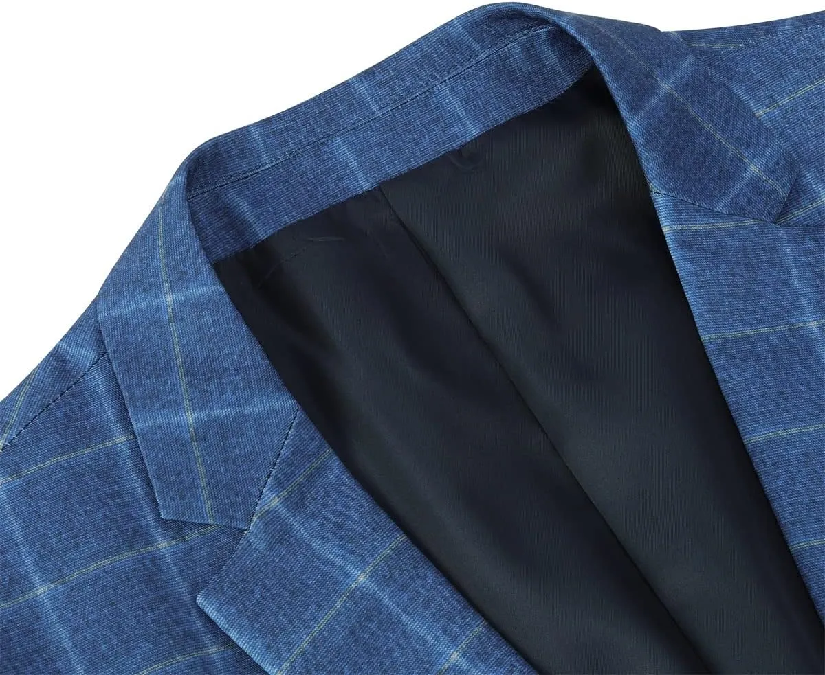 Cloudstyle Mens 3-Piece Plaid Suit Set Modern Fit Jacket Tux Blazer Vest Pants
