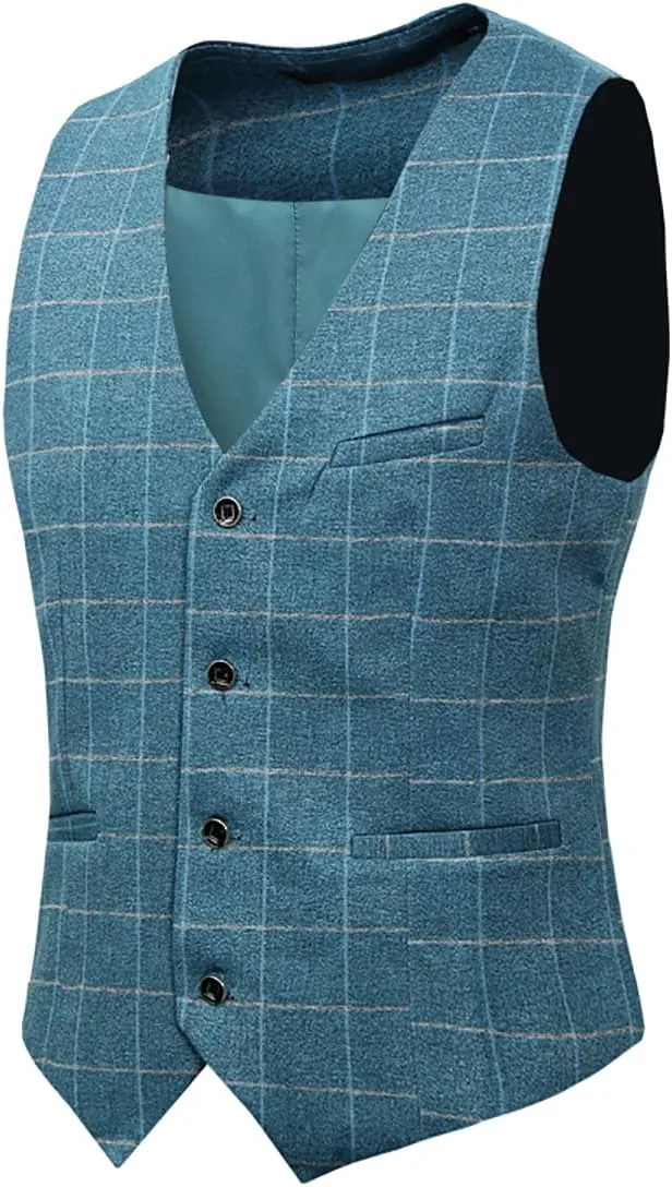 Cloudstyle Mens 3-Piece Plaid Suit Set Modern Fit Jacket Tux Blazer Vest Pants