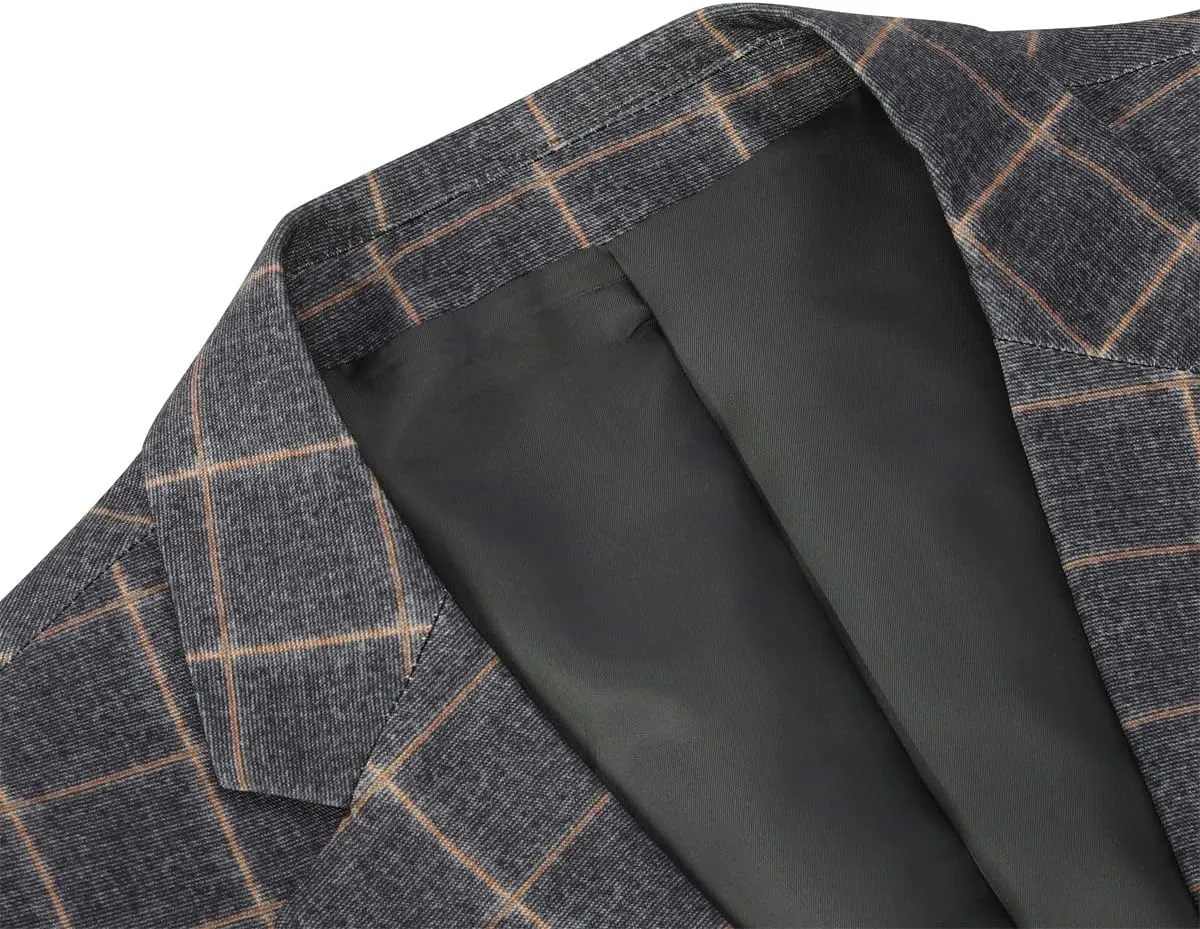Cloudstyle Mens 3-Piece Plaid Suit Set Modern Fit Jacket Tux Blazer Vest Pants