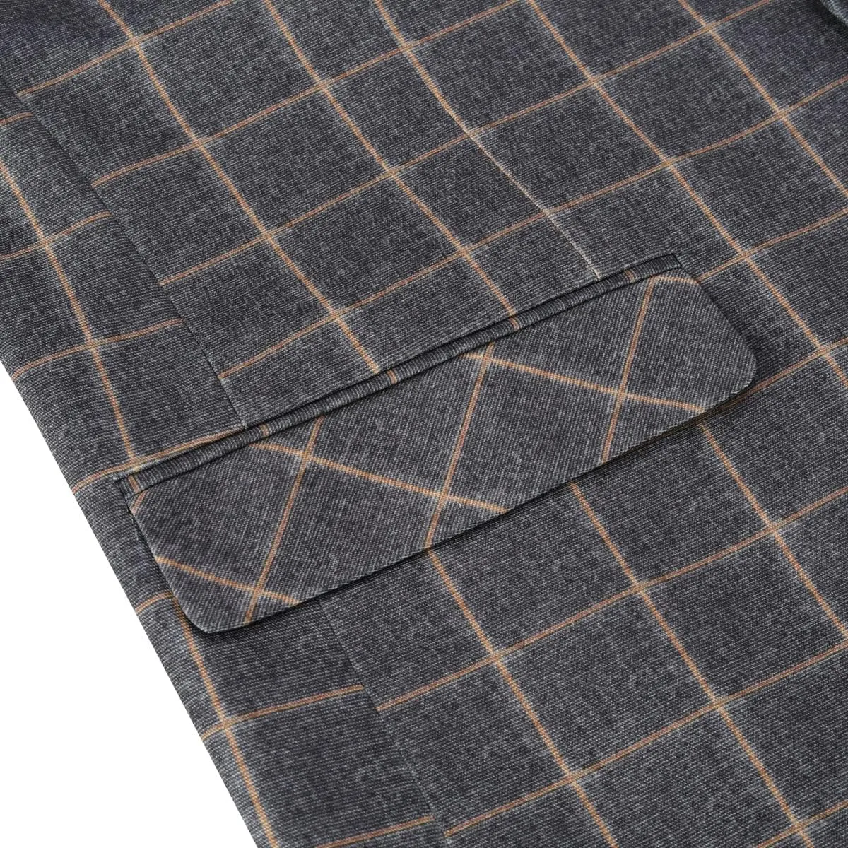 Cloudstyle Mens 3-Piece Plaid Suit Set Modern Fit Jacket Tux Blazer Vest Pants