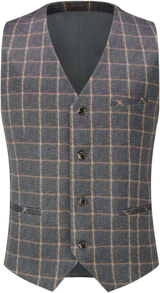 Cloudstyle Mens 3-Piece Plaid Suit Set Modern Fit Jacket Tux Blazer Vest Pants