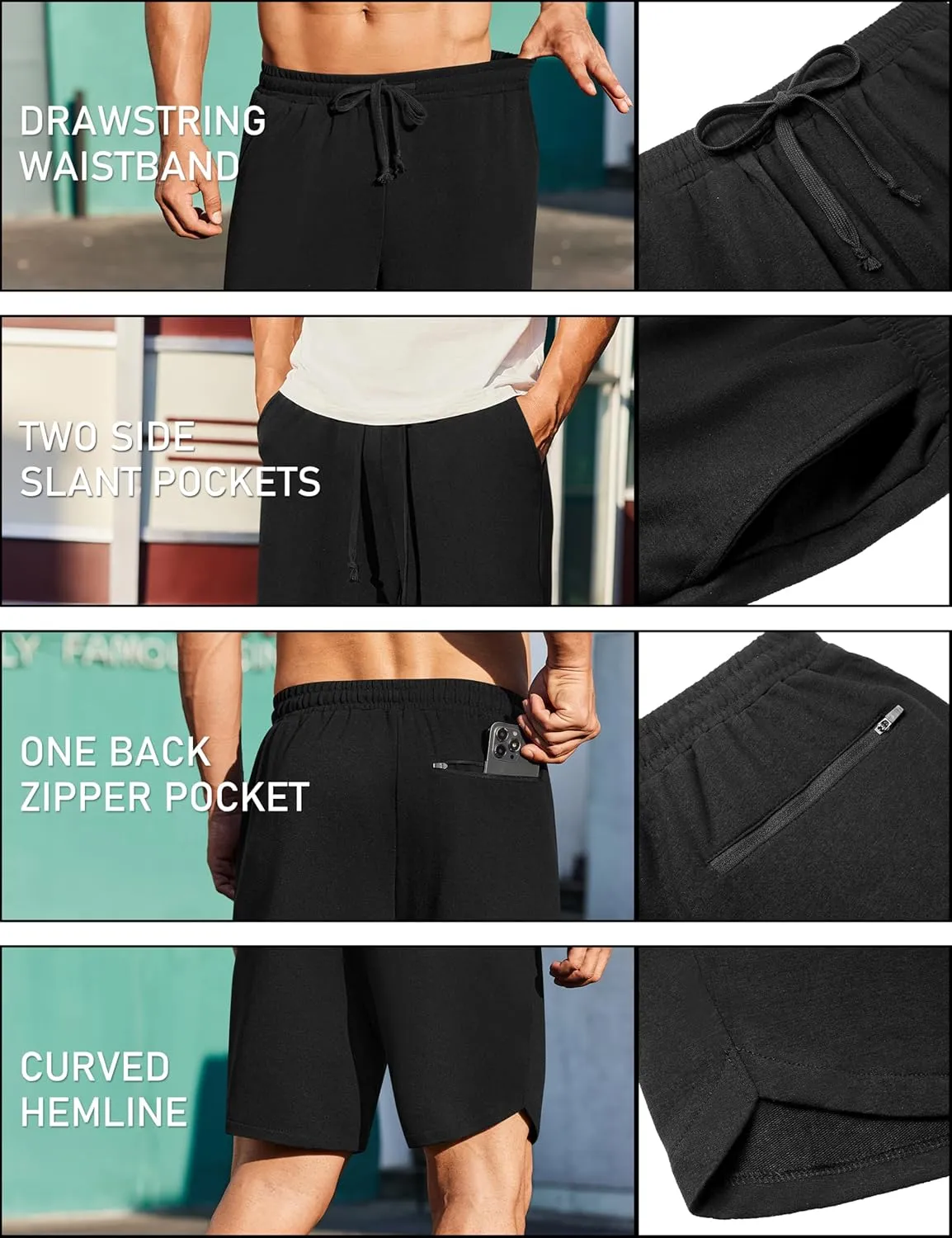 COOFANDY Men's 2 Pack Gym Shorts 7 Inch Athletic Workout Shorts Drawstring Sweat Shorts with Zipper Back Pocket