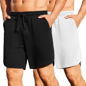 COOFANDY Men's 2 Pack Gym Shorts 7 Inch Athletic Workout Shorts Drawstring Sweat Shorts with Zipper Back Pocket