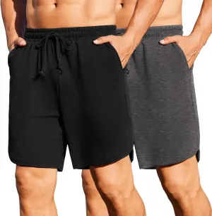 COOFANDY Men's 2 Pack Gym Shorts 7 Inch Athletic Workout Shorts Drawstring Sweat Shorts with Zipper Back Pocket