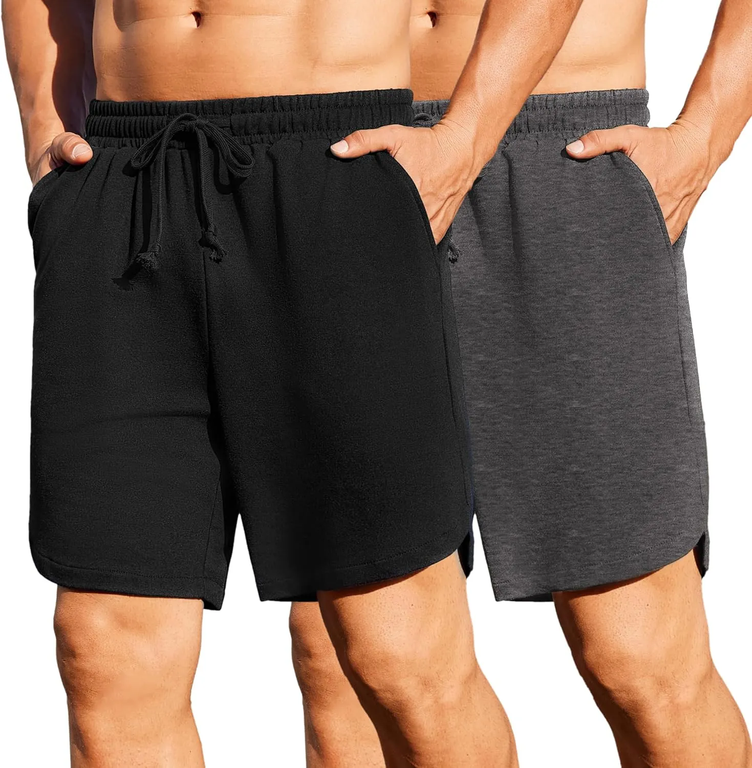 COOFANDY Men's 2 Pack Gym Shorts 7 Inch Athletic Workout Shorts Drawstring Sweat Shorts with Zipper Back Pocket