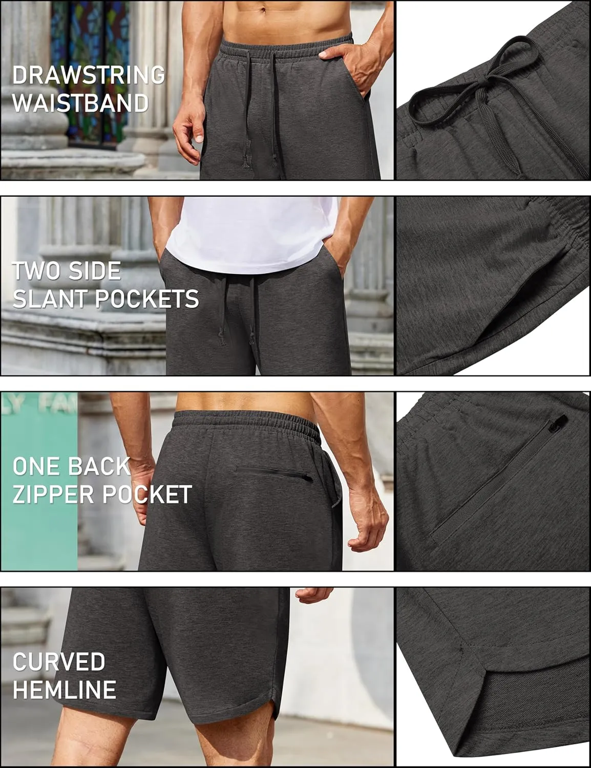 COOFANDY Men's 2 Pack Gym Shorts 7 Inch Athletic Workout Shorts Drawstring Sweat Shorts with Zipper Back Pocket