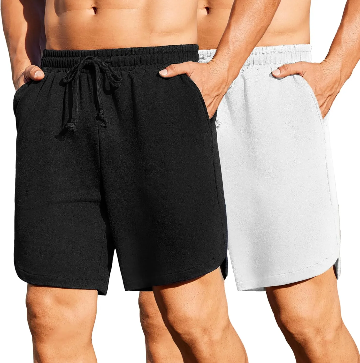 COOFANDY Men's 2 Pack Gym Shorts 7 Inch Athletic Workout Shorts Drawstring Sweat Shorts with Zipper Back Pocket