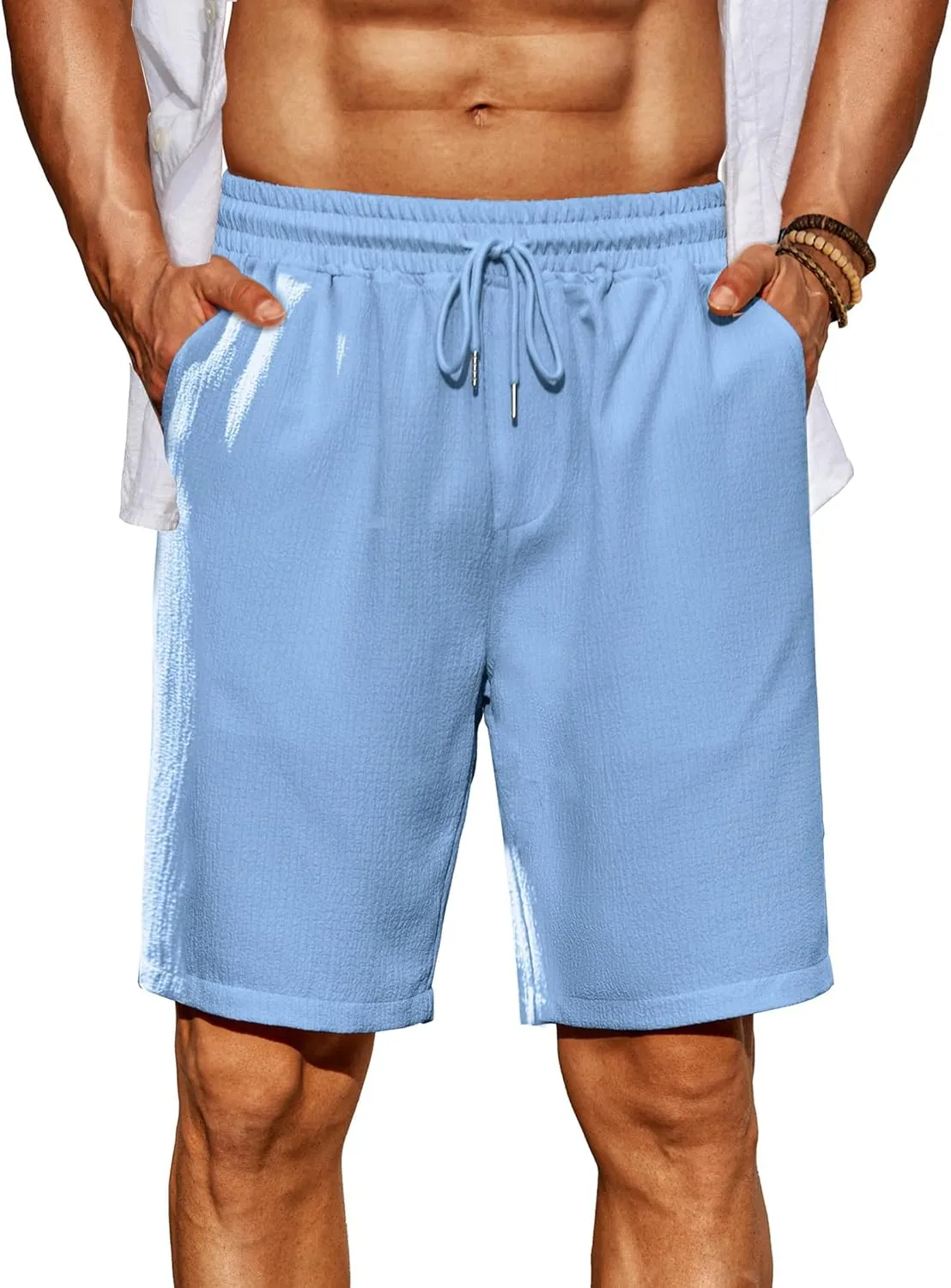 COOFANDY Men's Beach Shorts 9" Elastic Waist Drawstring Shorts Lightweight Regular Fit Casual Summer Shorts