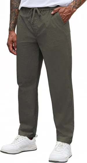 COOFANDY Mens Casual Pants Elastic Waist Drawstring Chino Pants Cotton Twill Trousers with Pockets