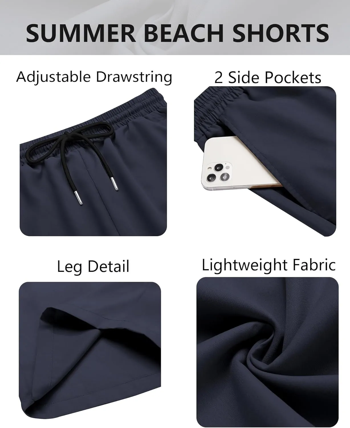 COOFANDY Men's Hawaiian Beach Shorts Elastic Waist Drawstring Lightweight Summer Casual Shorts with Pocket