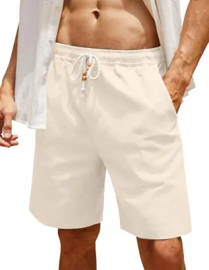 COOFANDY Men's Linen Shorts Casual Elastic Waist Drawstring Summer Beach Shorts
