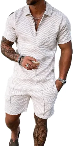Crazynekos Men's Short Sets Outfits 2 Piece Summer Tracksuit Short Sleeve Polo Shirt and Shorts Set Casual Sport Suit