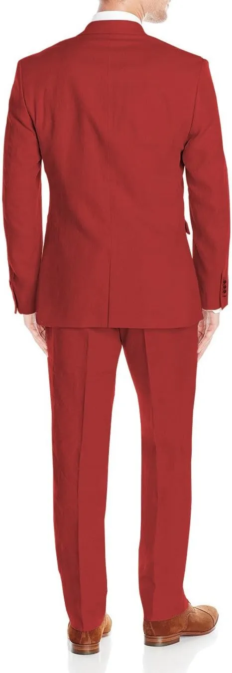 DTI GV Executive Men's Modern Fit Linen Suit 2 Button Summer Blazer with Pants