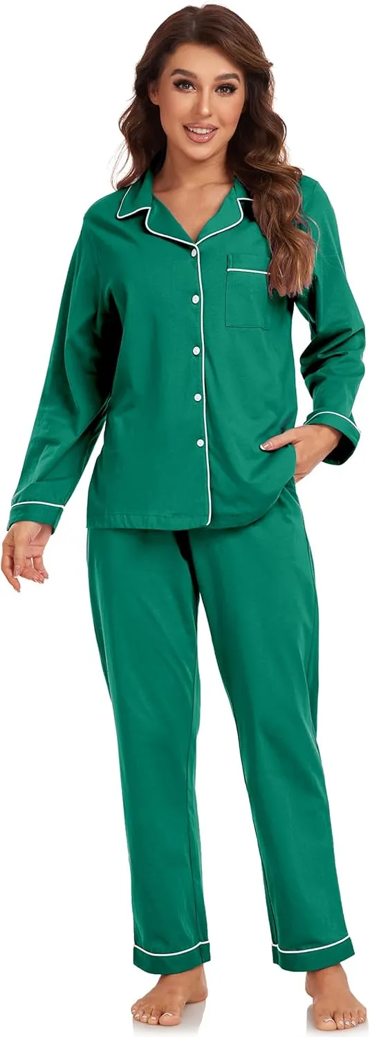 EA'S SECRET Womens Pajama Sets 100% Cotton Long Sleeve Shirt and Pants Soft Sleepwear Loungewear Button Down Pj Set