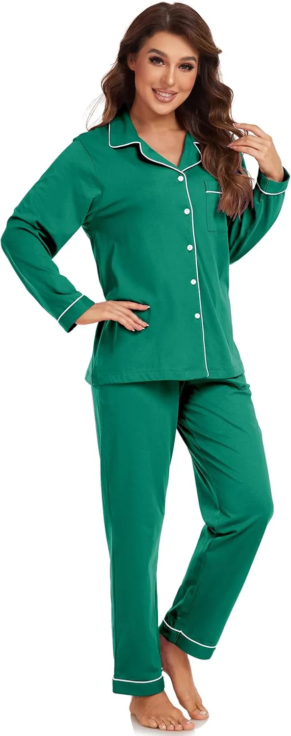 EA'S SECRET Womens Pajama Sets 100% Cotton Long Sleeve Shirt and Pants Soft Sleepwear Loungewear Button Down Pj Set