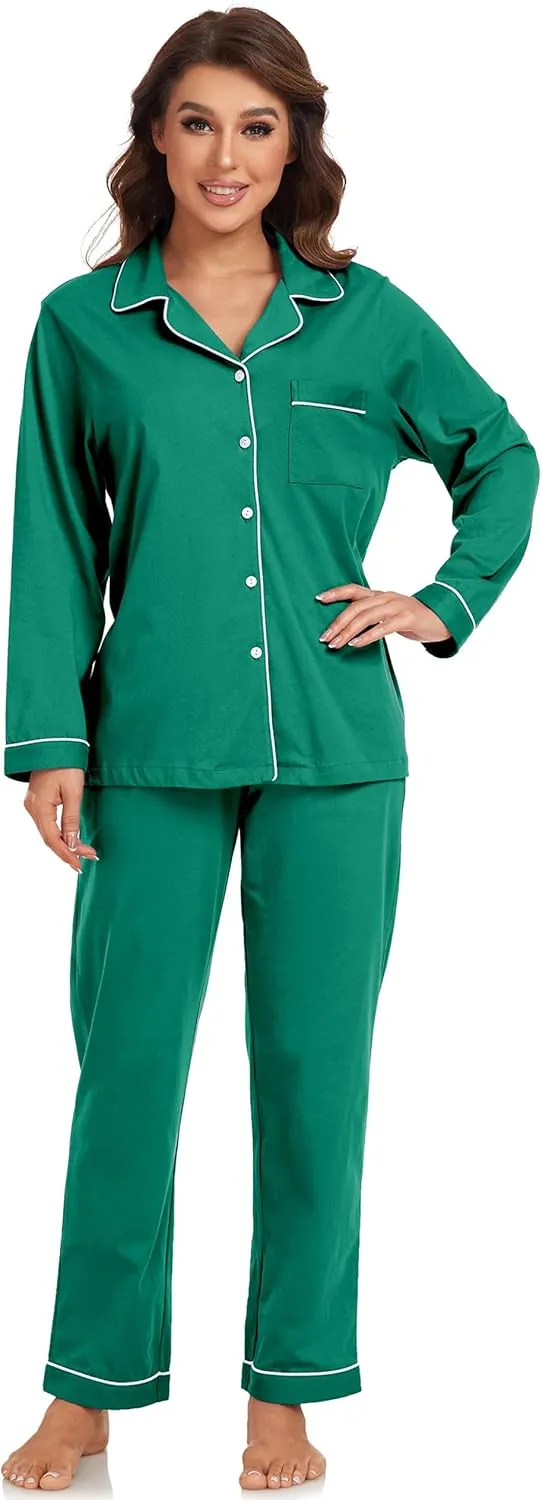EA'S SECRET Womens Pajama Sets 100% Cotton Long Sleeve Shirt and Pants Soft Sleepwear Loungewear Button Down Pj Set
