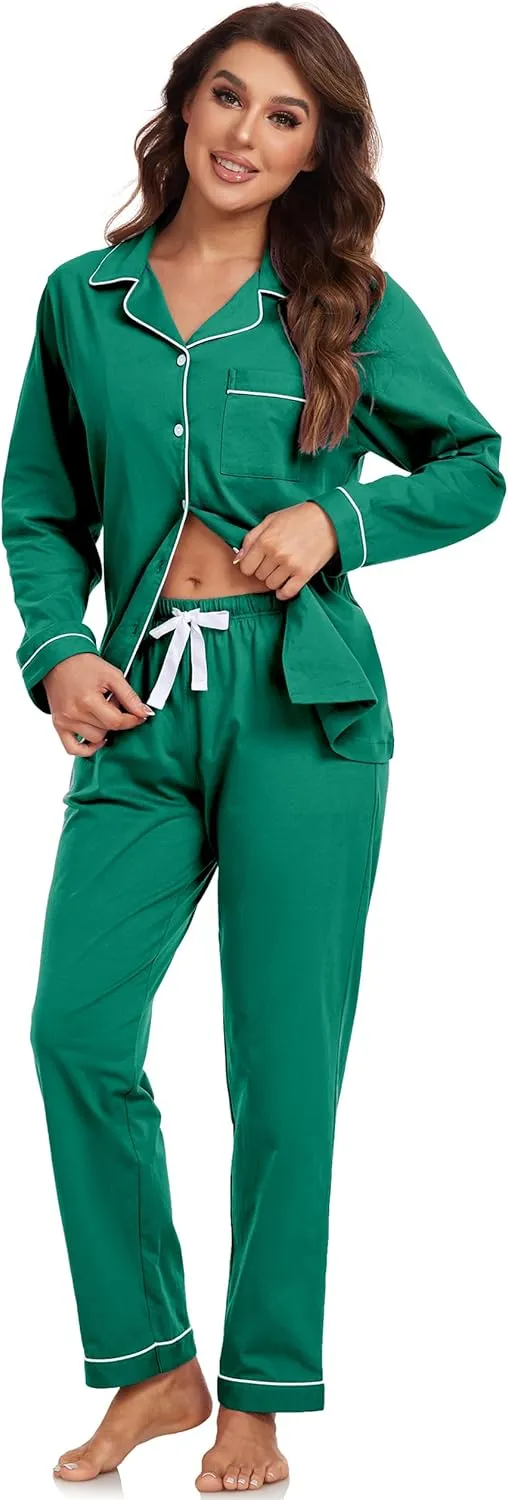 EA'S SECRET Womens Pajama Sets 100% Cotton Long Sleeve Shirt and Pants Soft Sleepwear Loungewear Button Down Pj Set