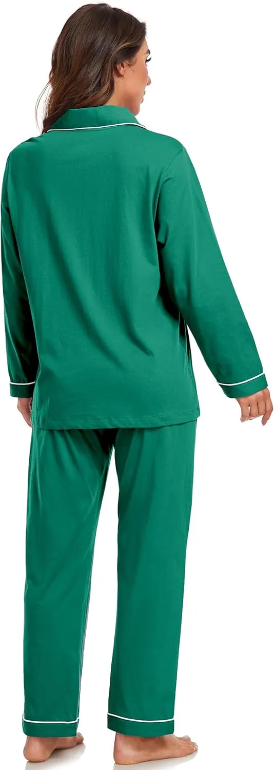 EA'S SECRET Womens Pajama Sets 100% Cotton Long Sleeve Shirt and Pants Soft Sleepwear Loungewear Button Down Pj Set