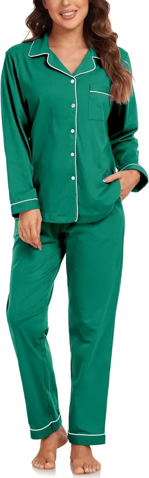 EA'S SECRET Womens Pajama Sets 100% Cotton Long Sleeve Shirt and Pants Soft Sleepwear Loungewear Button Down Pj Set