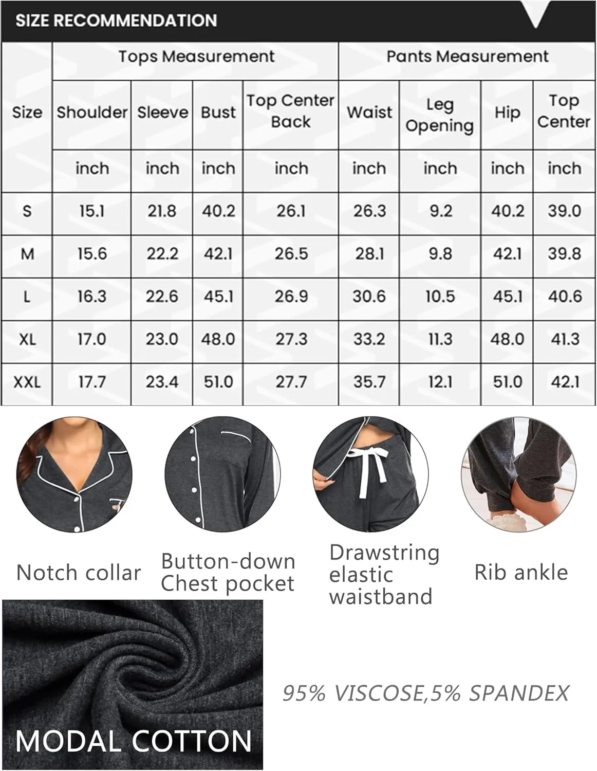Ekouaer Pajamas Set Long Sleeve Sleepwear Womens Button Down Nightwear Soft Pj Loungewear with Pockets