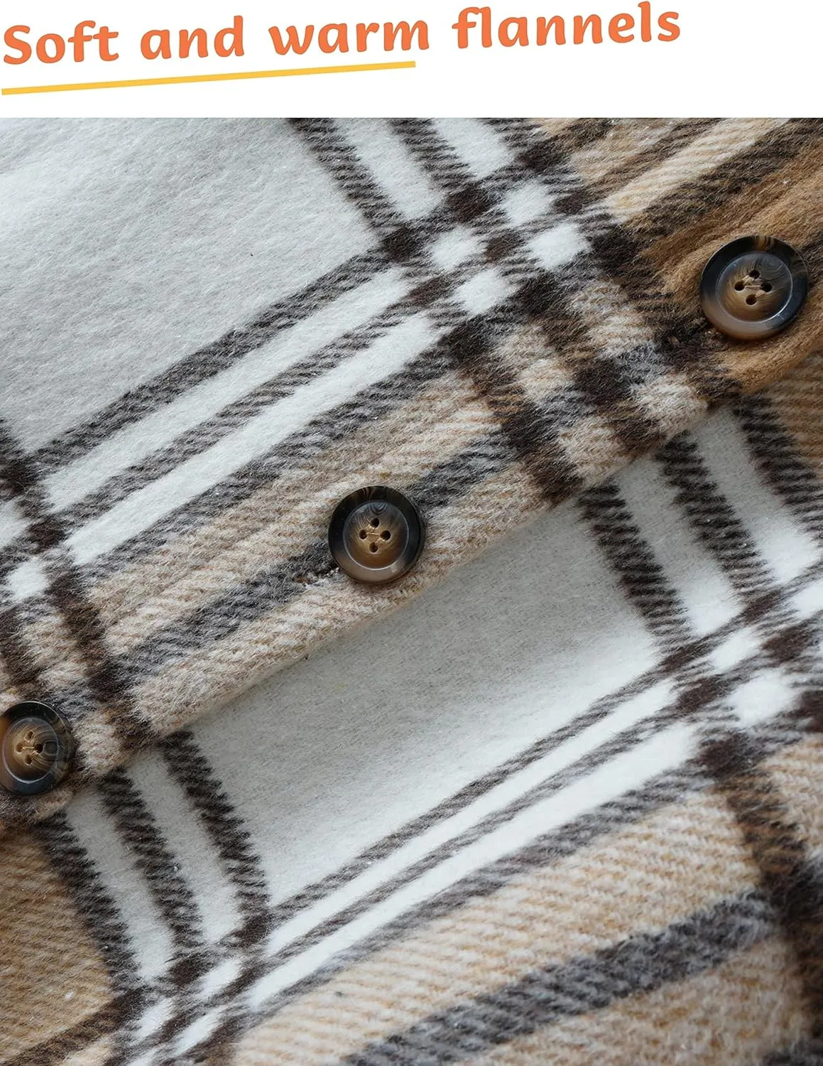 Esmeling Womens Plaid Shacket Brushed Flannel Shirt Jacket Mid Long Wool Blend Tartan Coat