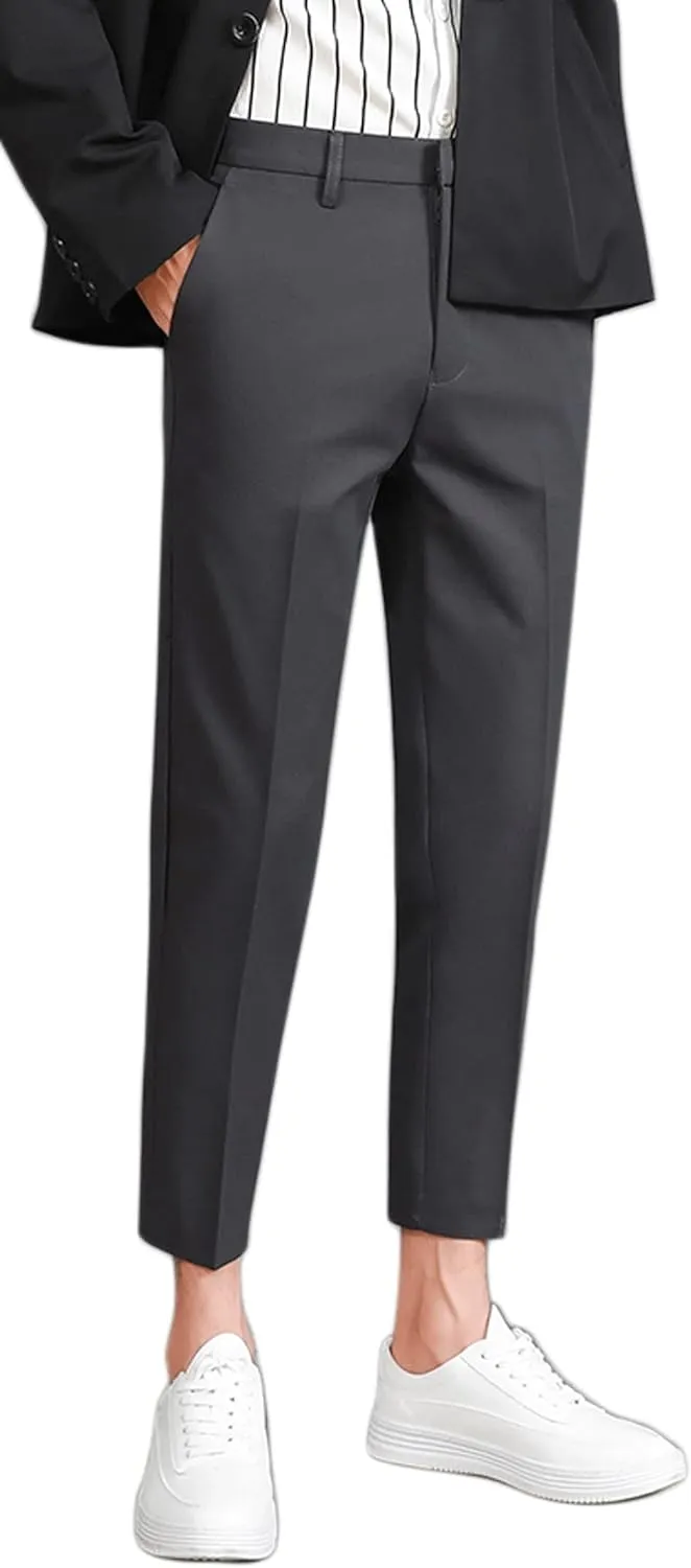 ESSYSHE Mens Cropped Slim Fit Dress Pants Tapered Ankle Dress Pants Suit Pants