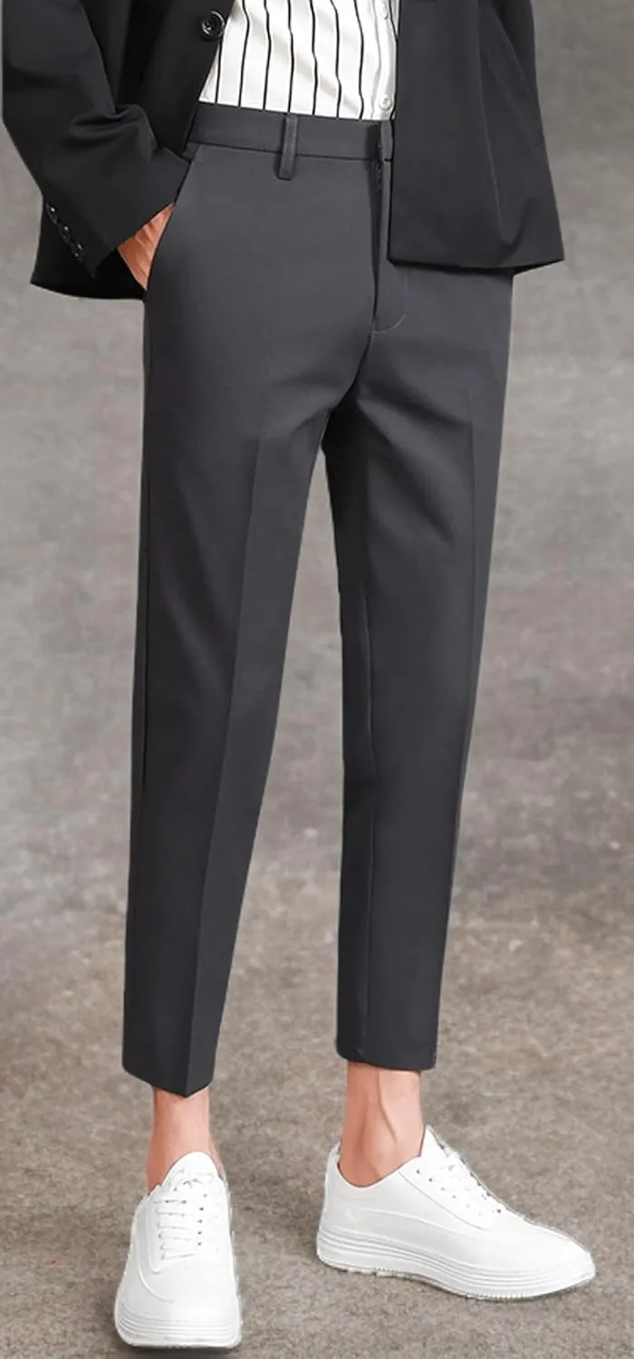 ESSYSHE Mens Cropped Slim Fit Dress Pants Tapered Ankle Dress Pants Suit Pants