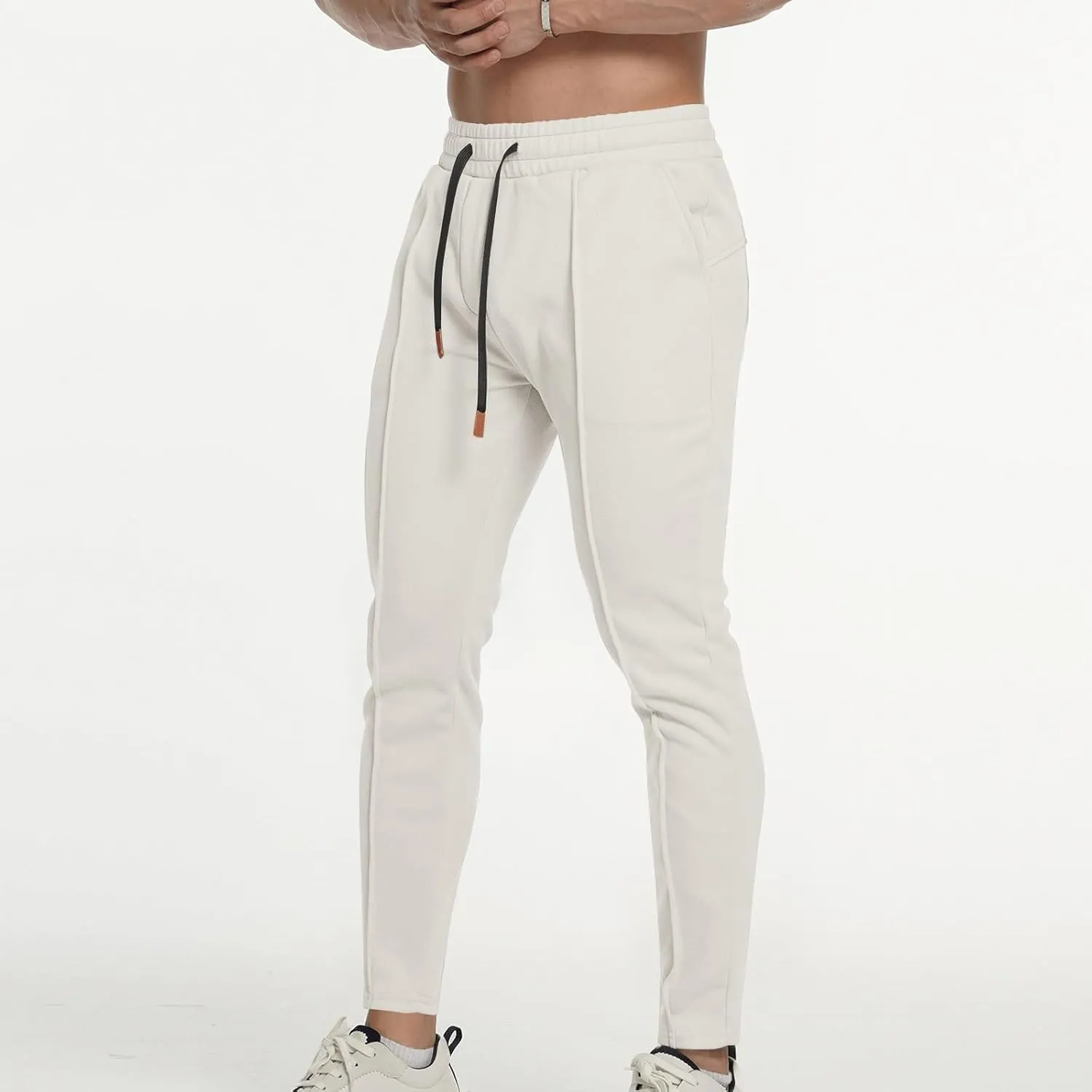 Finelylove Sweat Pants for Mens Stretch Waist Drawstring Jogger Pants Pleated Front Tapered Soft Workout Athletic Pants