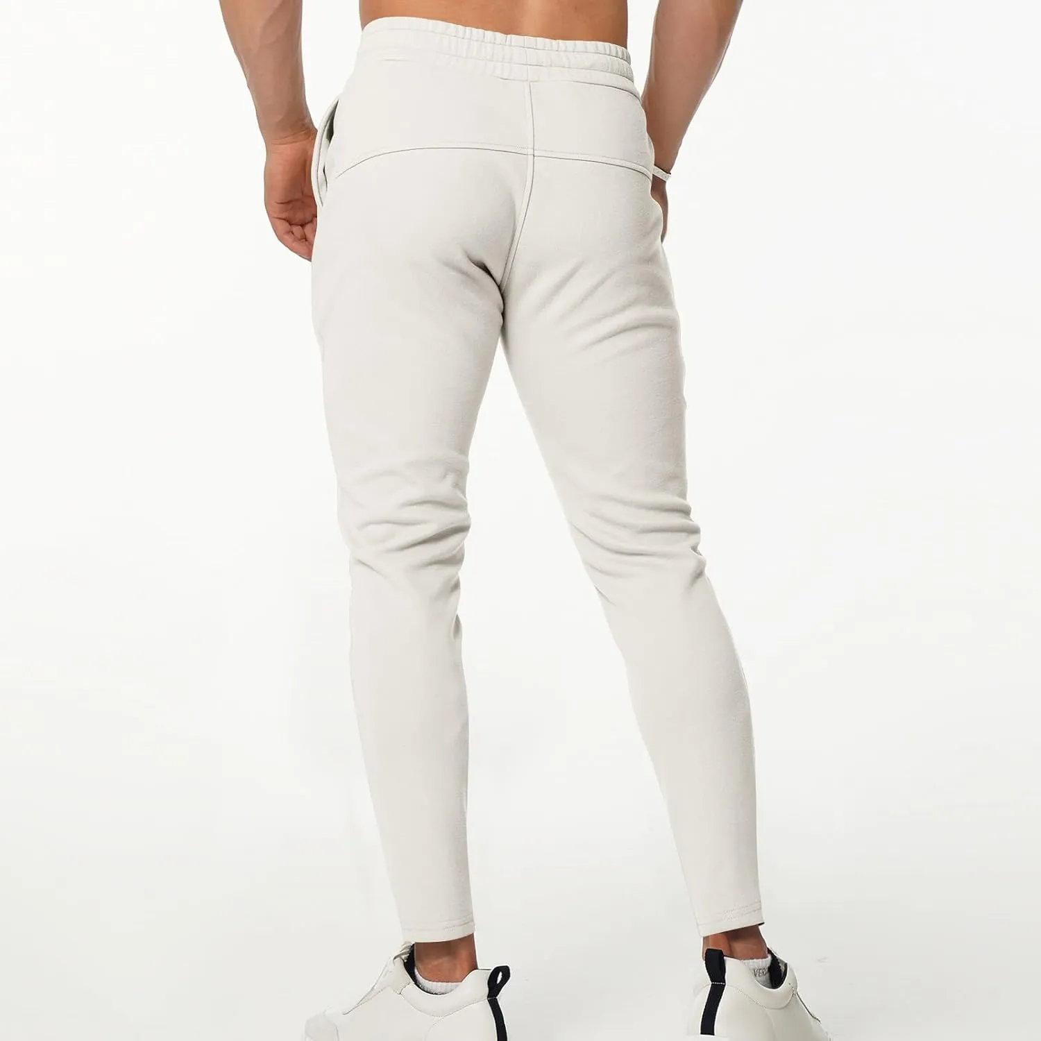Finelylove Sweat Pants for Mens Stretch Waist Drawstring Jogger Pants Pleated Front Tapered Soft Workout Athletic Pants