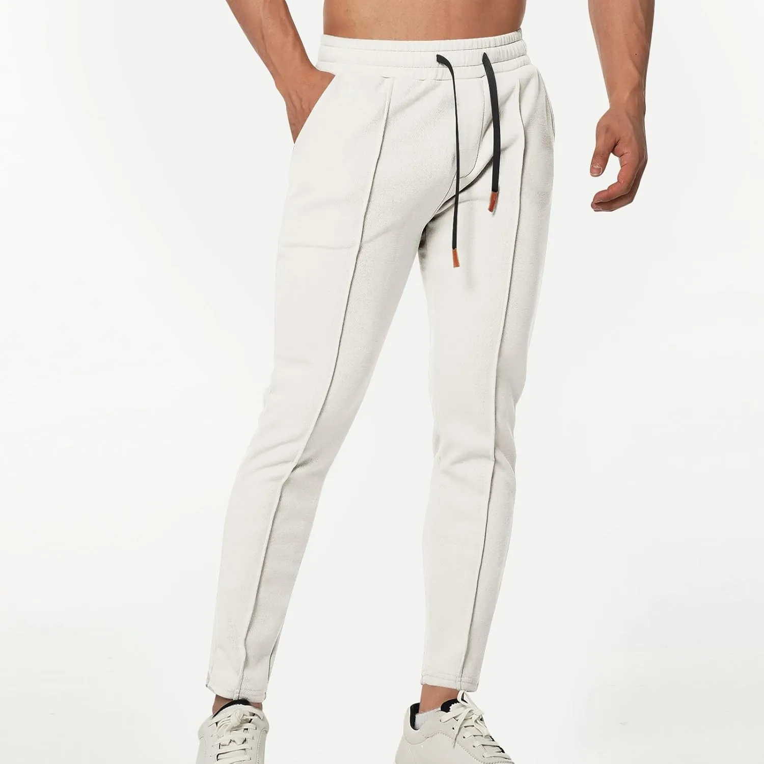 Finelylove Sweat Pants for Mens Stretch Waist Drawstring Jogger Pants Pleated Front Tapered Soft Workout Athletic Pants