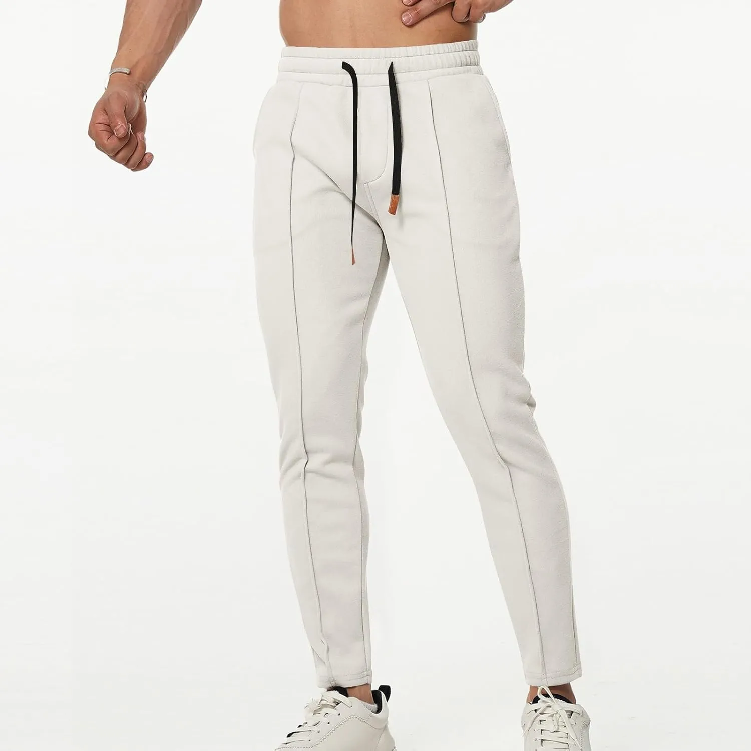 Finelylove Sweat Pants for Mens Stretch Waist Drawstring Jogger Pants Pleated Front Tapered Soft Workout Athletic Pants