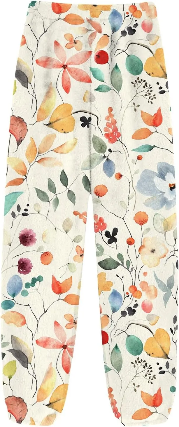 Flannel Pajama Pants Women Sleep Pj Pants Comfy Plush Casual Elastic Waist Cute Fleece Bottoms