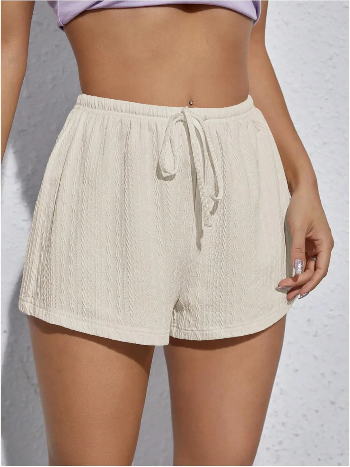 Floerns Women's Textured Drawstring Waist Wide Leg Shorts Summer Casual Loose Shorts