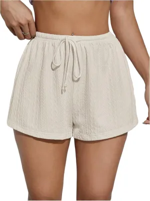 Floerns Women's Textured Drawstring Waist Wide Leg Shorts Summer Casual Loose Shorts