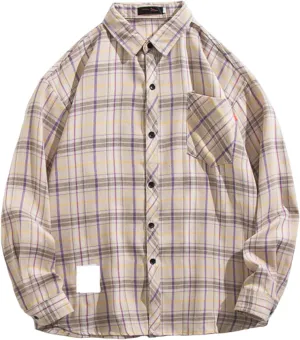 GOFULY Men's T-Shirts Button Up Long Sleeve Casual Shirts Checked Western Shirt Big and Tall Fall Jacket with Pockets