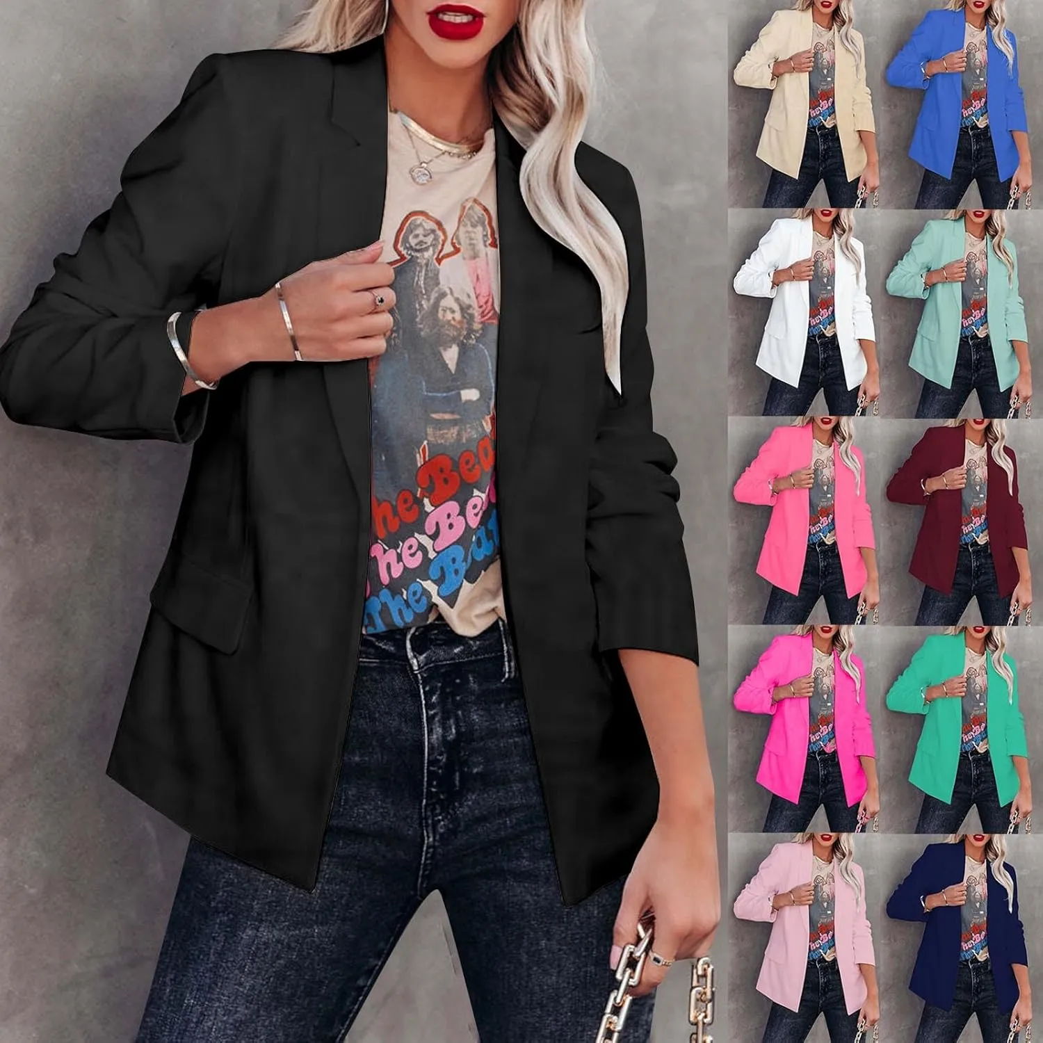 GOKKILRW Womens Casual Blazer Cardigans 2024 Trendy Lightweight Long Sleeve Open Front Work Suit Office Business Jacket Coats