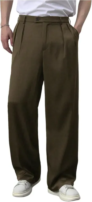 GORGLITTER Men's Baggy Wide Leg Dress Pant Straight Leg Suit Pant Lightweight Modern Fit Business Trousers